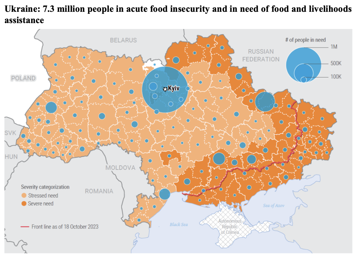 Map showing levels of food insecurity across Ukraine